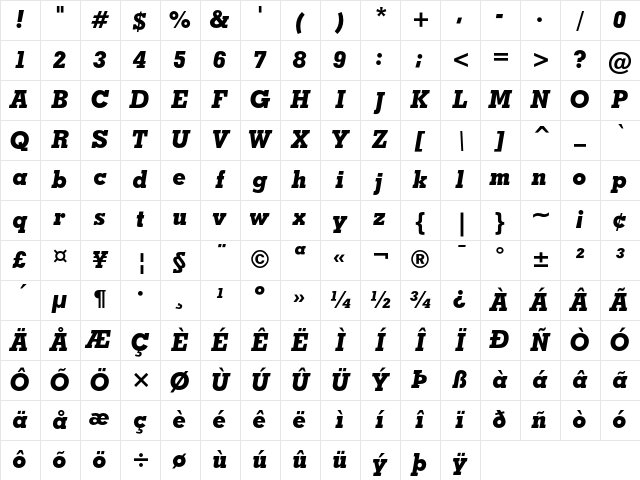 Geometric Slabserif 703 Extra Bold Italic Character Map