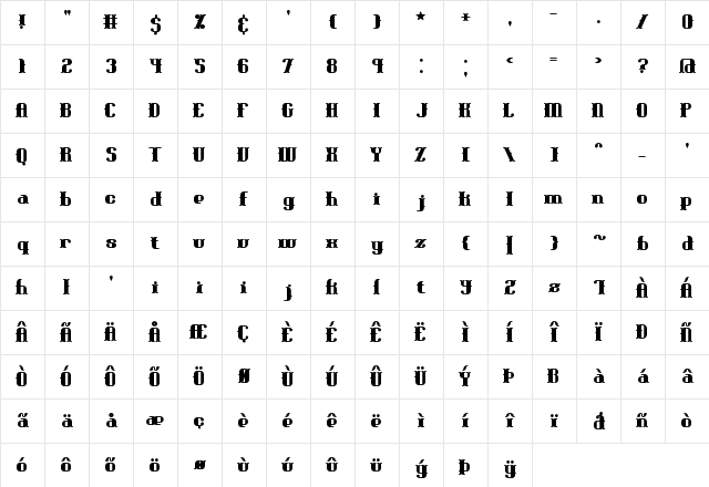 Blackoninaut Bold BRK Normal Character Map