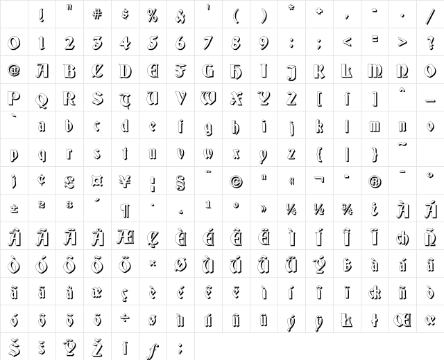 Germania Shadow Regular Character Map Germania Shadow Regular Character Map