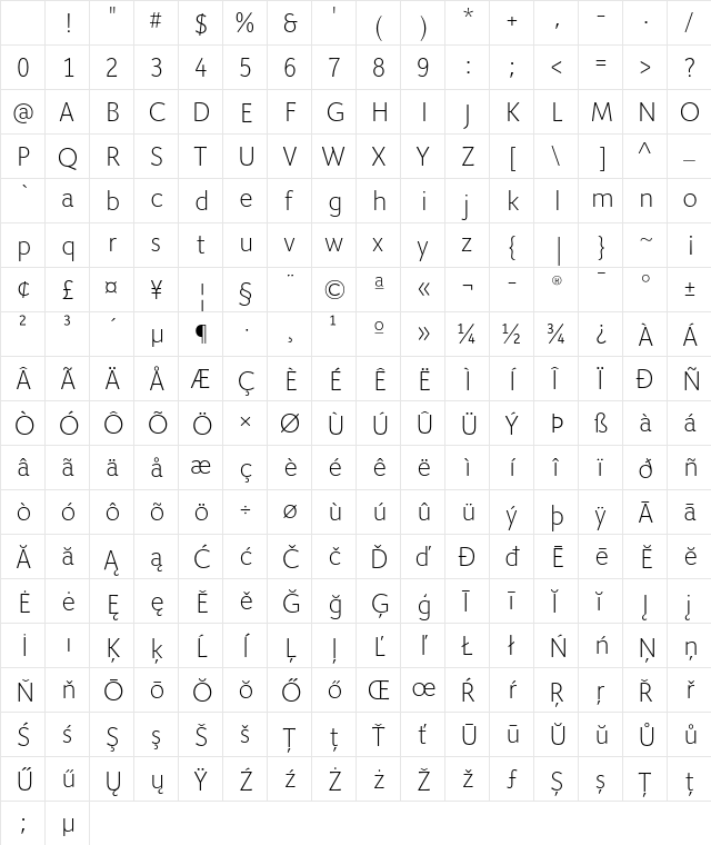 Giacomo LT Light Character Map Giacomo LT Light Character Map