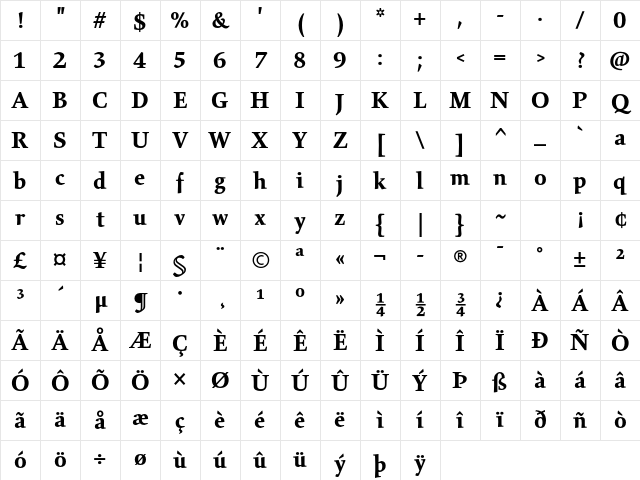 Gilgamesh Std Bold Character Map