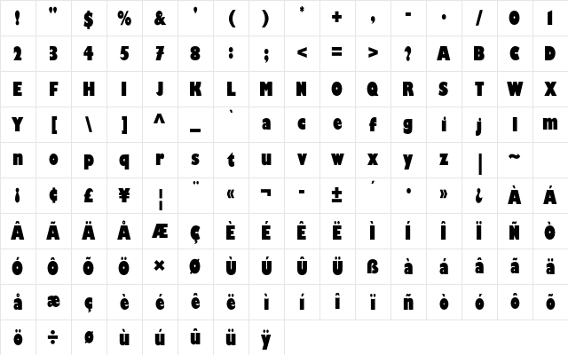 Gill Kayo Condensed Std Regular Character Map