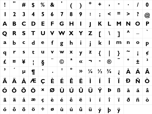 Gill Sans Bold Character Map