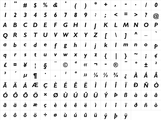 Gill Sans Bold Italic Character Map