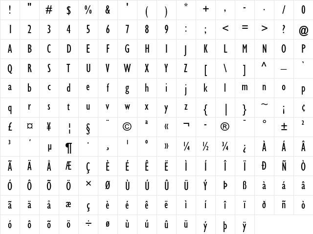 Gill Sans Condensed Character Map