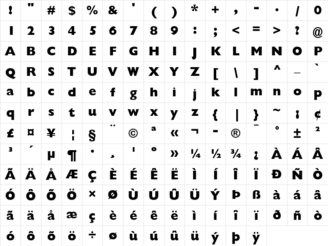 Gill Sans Extra Bold Character Map