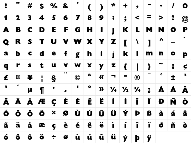 Gill Sans Extra Bold Display Character Map