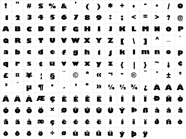 Gill Sans Ultra Bold Character Map