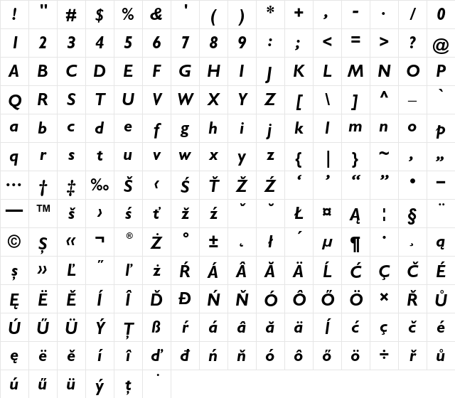 Gill Sans CE Bold Italic Character Map