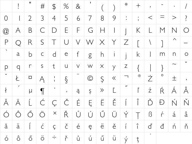 Gill Sans CE Light Character Map