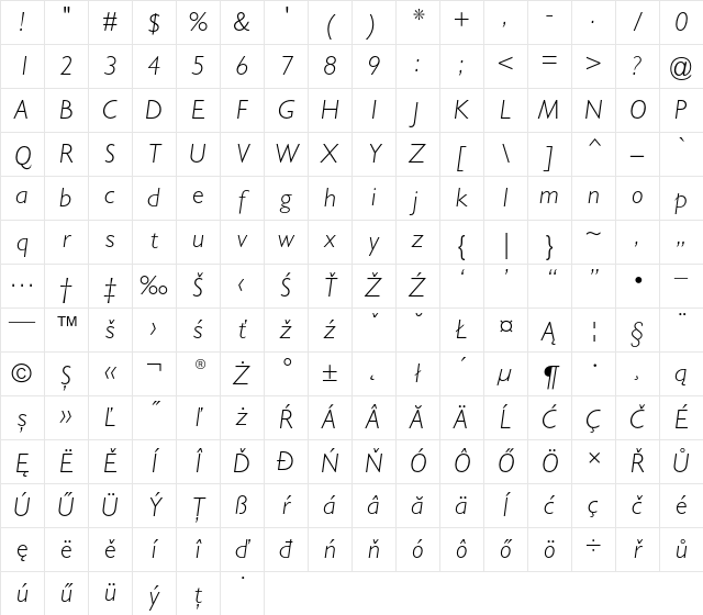 Gill Sans CE Light Italic Character Map