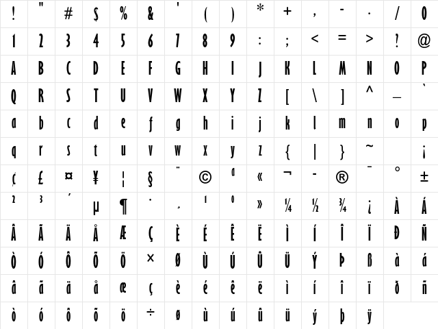 Gill Sans MT Pro Bold ExtCond Character Map