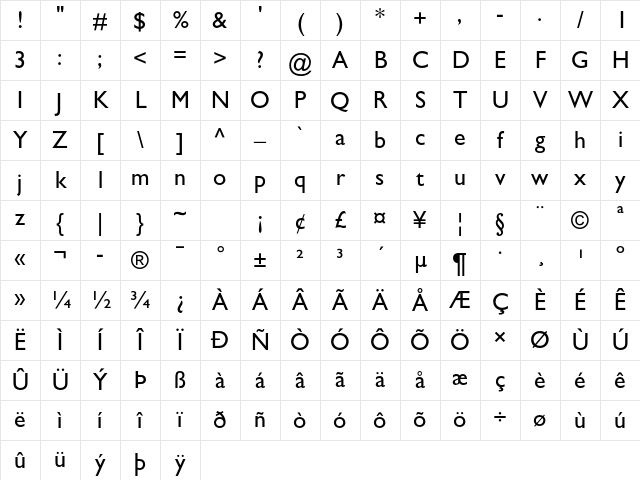 Gill Sans MT Pro Medium Character Map