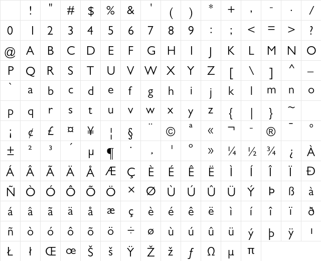 Gill Sans MT Std Book Character Map Gill Sans MT Std Book Character Map