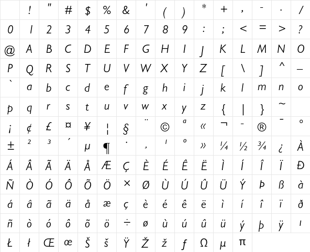 Gill Sans MT Std Book Italic Character Map Gill Sans MT Std Book Italic Character Map