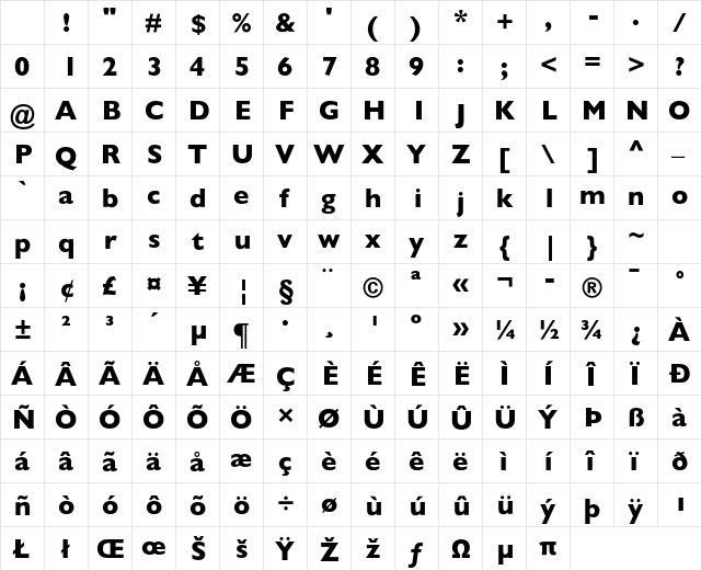 Gill Sans MT Std Heavy Character Map Gill Sans MT Std Heavy Character Map