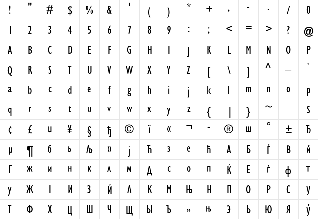 GillSans SA-Condensed Regular Character Map