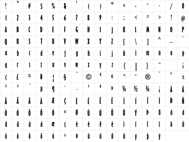 Gill Sans Std Bold Extra Condensed Character Map