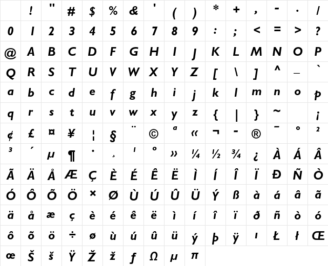 Gill Sans Std Bold Italic Character Map