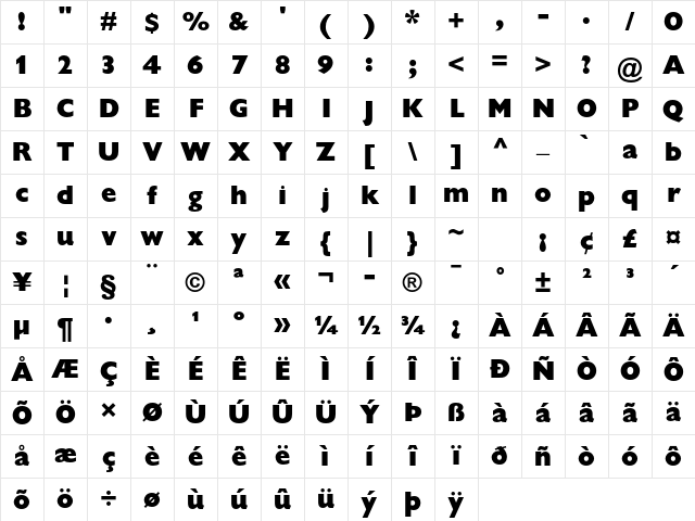 Gill Sans Std Extra Bold Display Character Map
