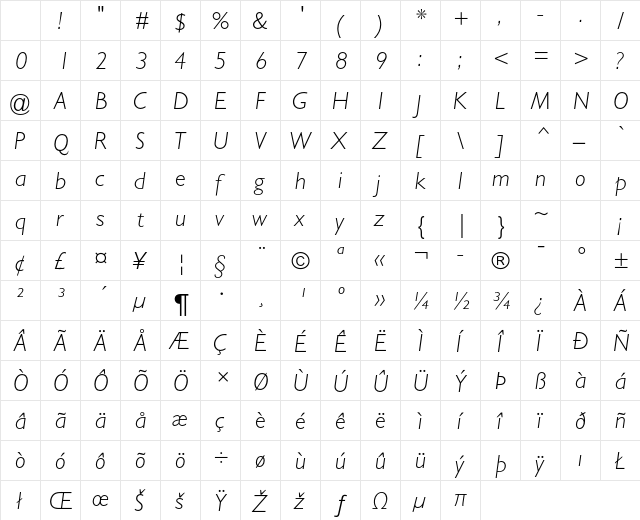 Gill Sans Std Light Italic Character Map