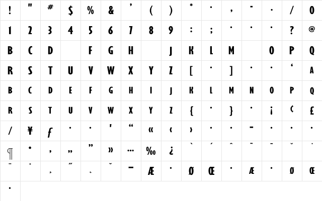 GilmoreSansExtBolExtCondTitl Regular Character Map GilmoreSansExtBolExtCondTitl Regular Character Map