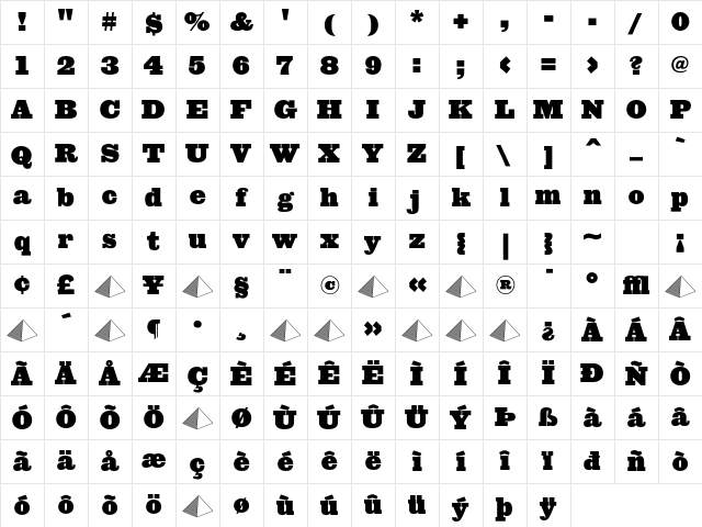 Giza SevenFive Character Map Giza SevenFive Character Map