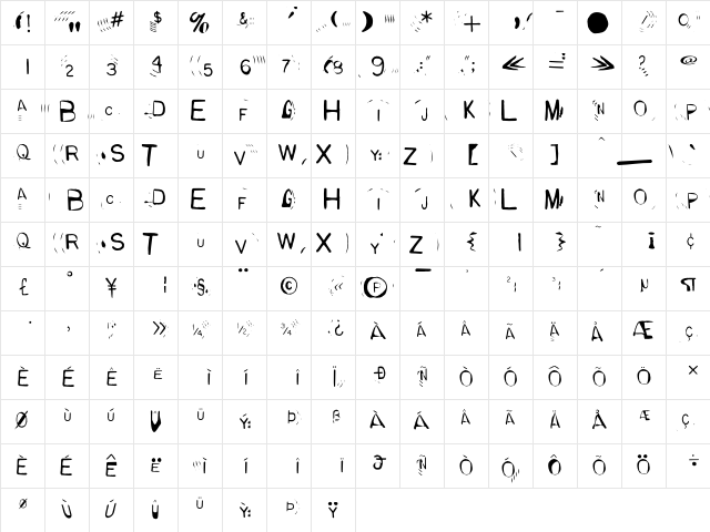 GLADYS Regular Character Map