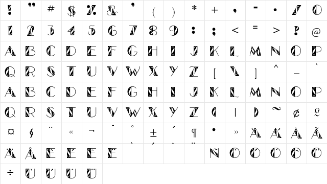 Glamour Regular Character Map