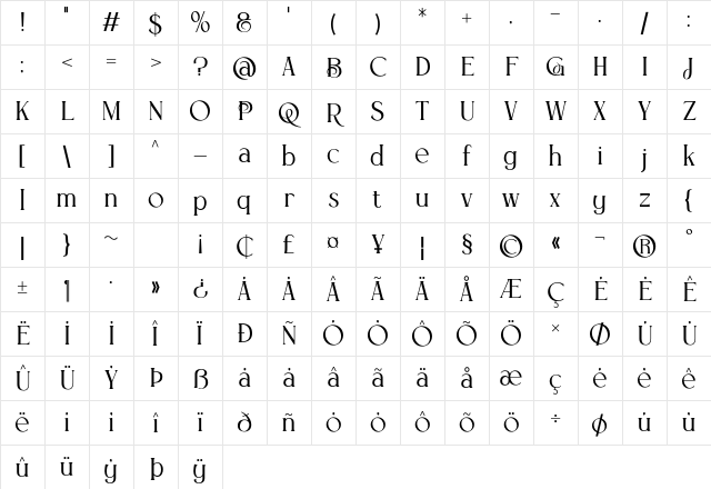 Glique Regular Character Map