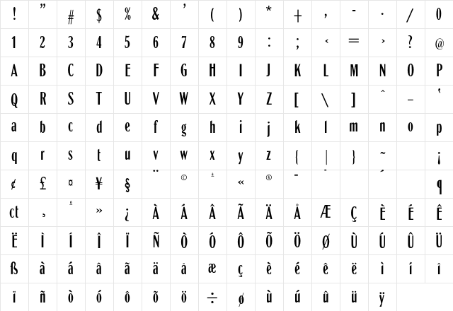 GlobeExCondL Regular Character Map GlobeExCondL Regular Character Map