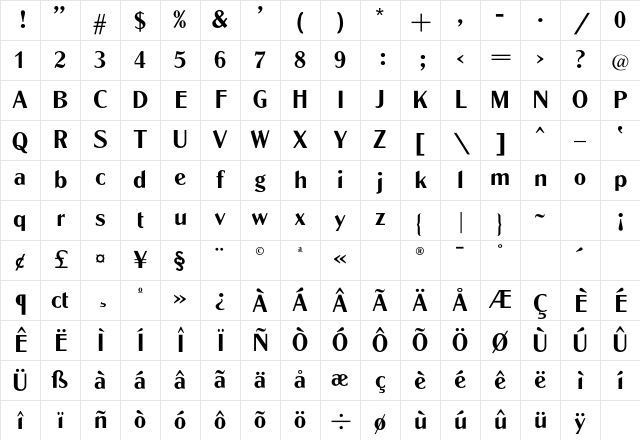 GlobeL Regular Character Map