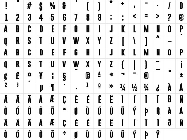 Gobold Bold Regular Character Map