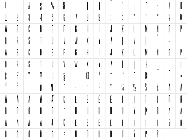 Gobold High Thin Regular Character Map