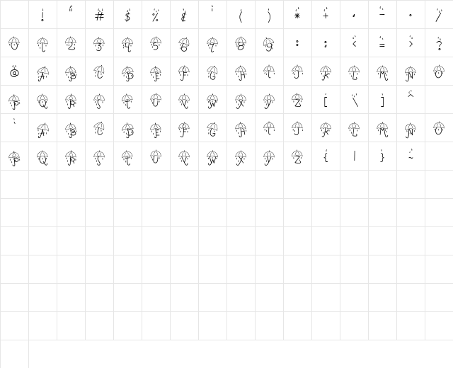 LD Umbrella Regular Character Map LD Umbrella Regular Character Map