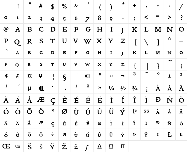 GoldenTypeSCEF Bold Character Map GoldenTypeSCEF Bold Character Map