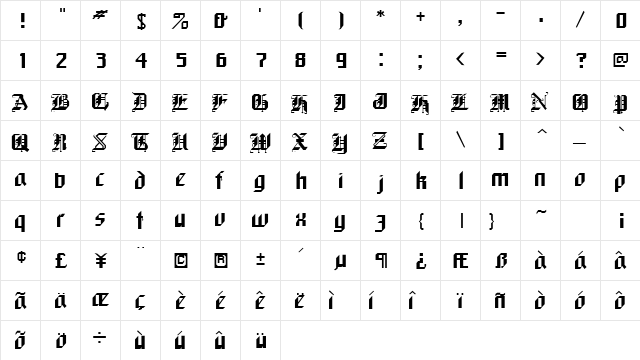 Black Regular Character Map