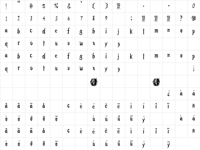 Gothic War Regular Character Map Gothic War Regular Character Map
