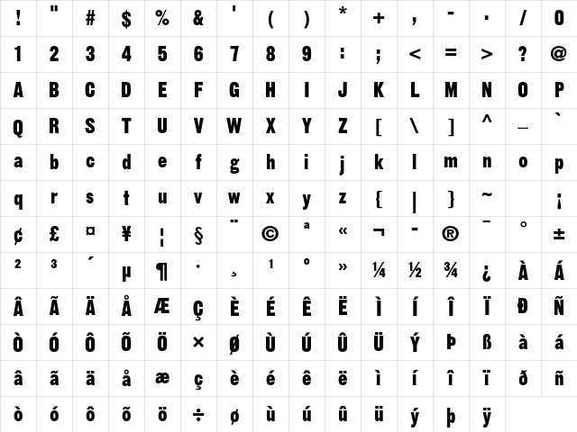 Gothic 13 Std Regular Character Map