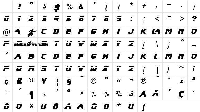 Blade Runner Movie Font Regular Character Map