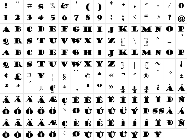 Goudy Stout Regular Character Map Goudy Stout Regular Character Map