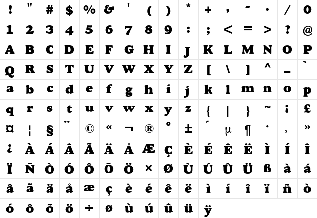 Goudy BQ Regular Character Map