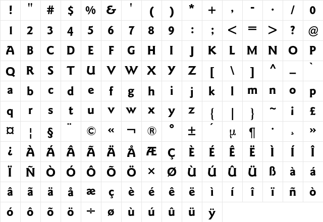 Goudy Sans BQ Regular Character Map