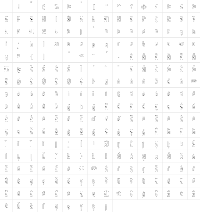 GOXAC-Outline Regular Character Map