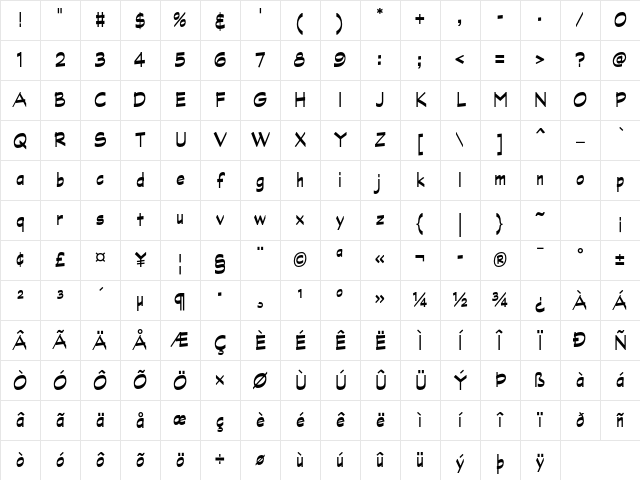 Graphite Std Bold Narrow Character Map