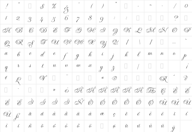 Gravura Plain Character Map