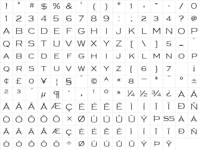 BlairITC TT Light Character Map