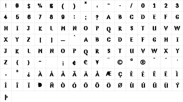 GreenTerrorCargoBay Regular Character Map