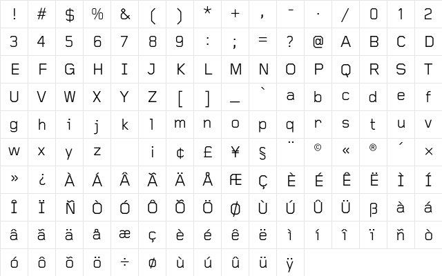 Gridnik Regular Character Map