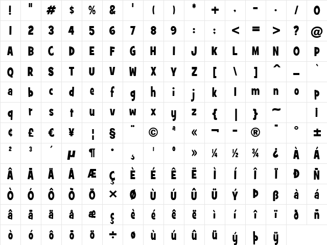 GrilledCheese BTN Cn Bold Character Map